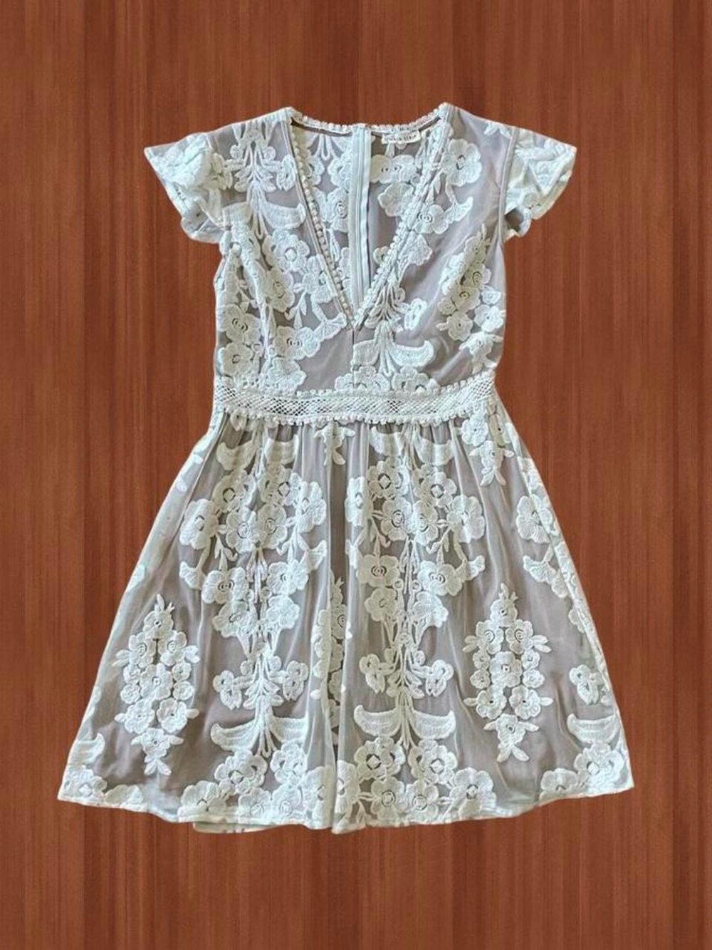 Main Strip Cream Lace Fit & Flare Mini Dress S